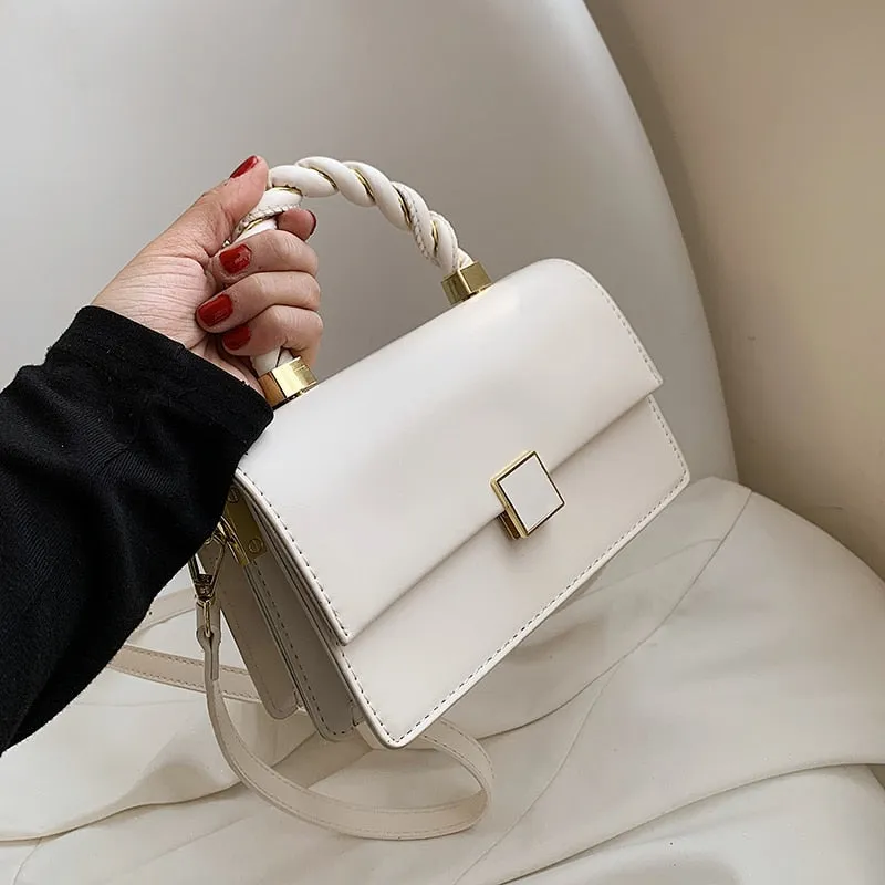 Rope Shape Handle Design PU Leather Small Crossbody Bags with Short Handles for Women 2021 Female Shoulder Purses and Handbags