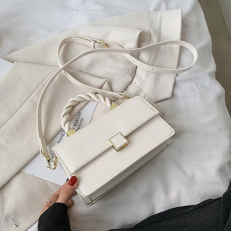 Rope Shape Handle Design PU Leather Small Crossbody Bags with Short Handles for Women 2021 Female Shoulder Purses and Handbags