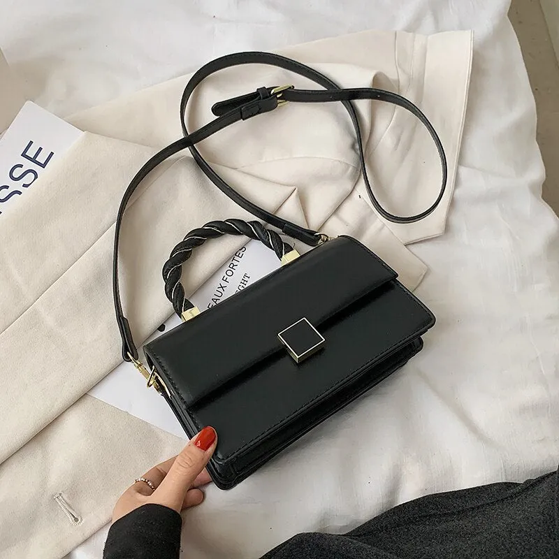 Rope Shape Handle Design PU Leather Small Crossbody Bags with Short Handles for Women 2021 Female Shoulder Purses and Handbags