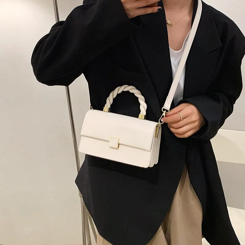Rope Shape Handle Design PU Leather Small Crossbody Bags with Short Handles for Women 2021 Female Shoulder Purses and Handbags