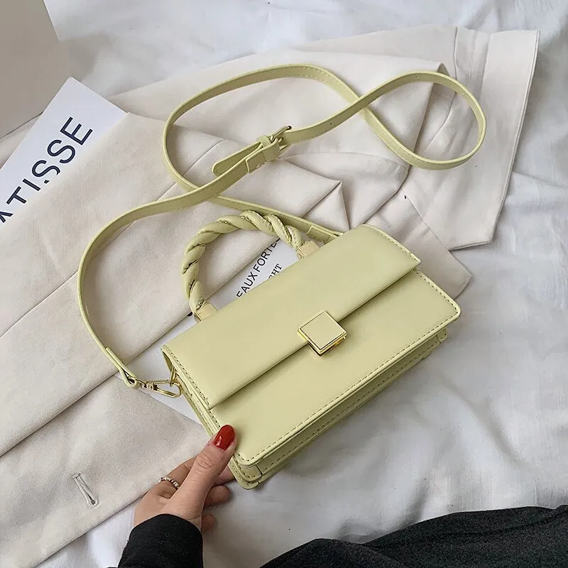 Rope Shape Handle Design PU Leather Small Crossbody Bags with Short Handles for Women 2021 Female Shoulder Purses and Handbags