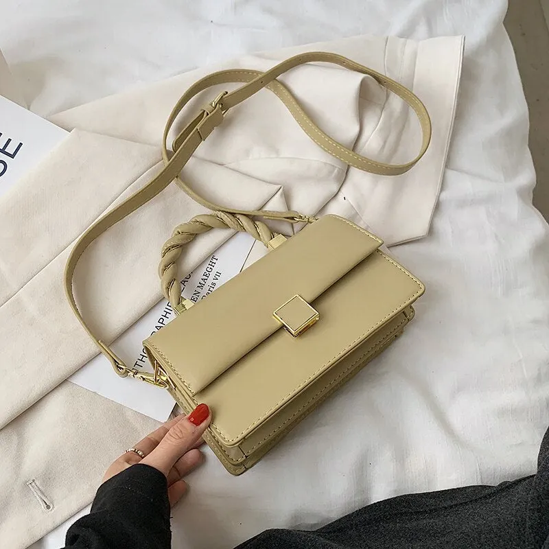 Rope Shape Handle Design PU Leather Small Crossbody Bags with Short Handles for Women 2021 Female Shoulder Purses and Handbags