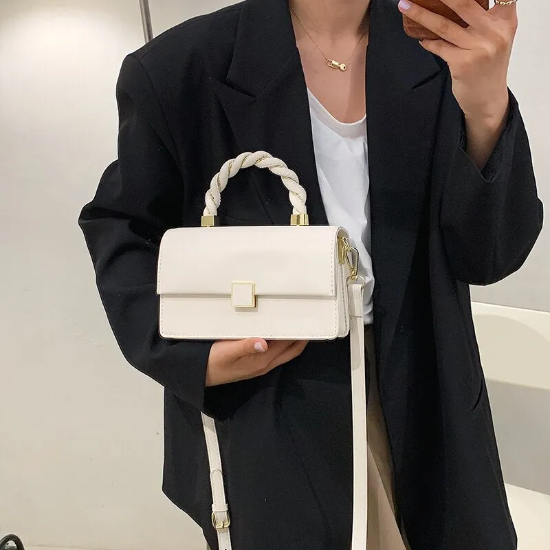 Rope Shape Handle Design PU Leather Small Crossbody Bags with Short Handles for Women 2021 Female Shoulder Purses and Handbags