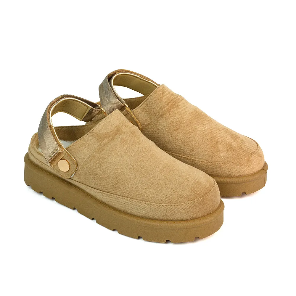 Sienna Closed Toe Clogs Strap Slingback Faux Fur Lined Comfy Slippers in Chestnut