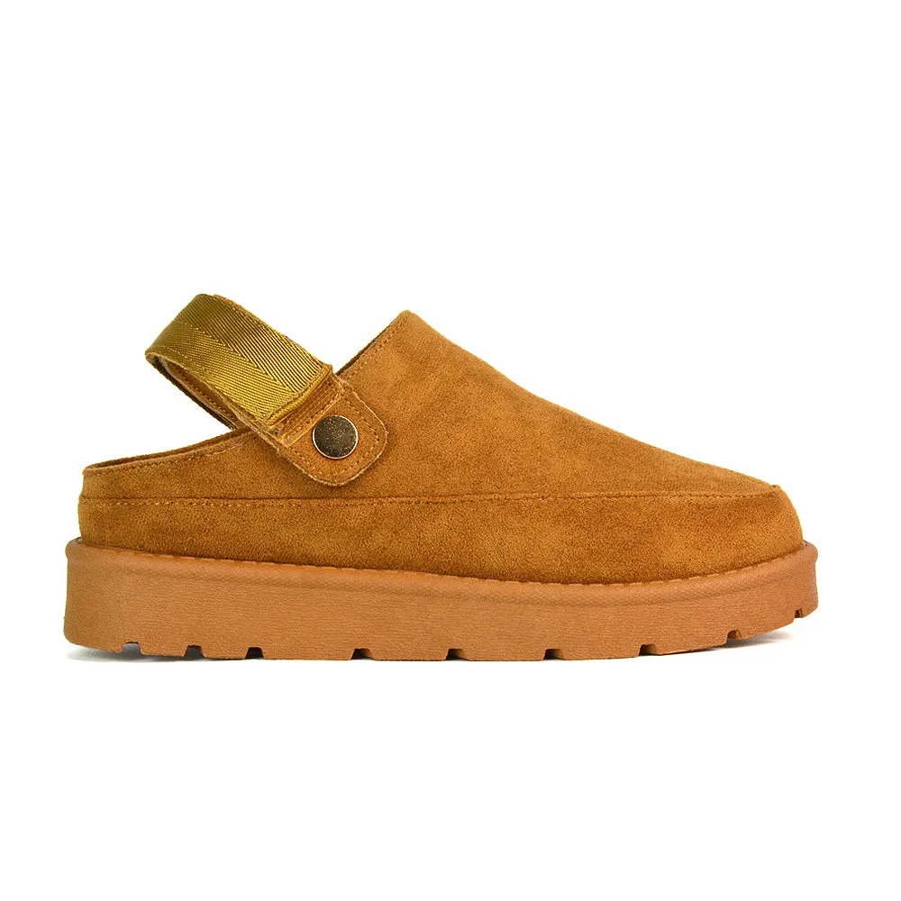 Sienna Closed Toe Clogs Strap Slingback Faux Fur Lined Comfy Slippers in Chestnut