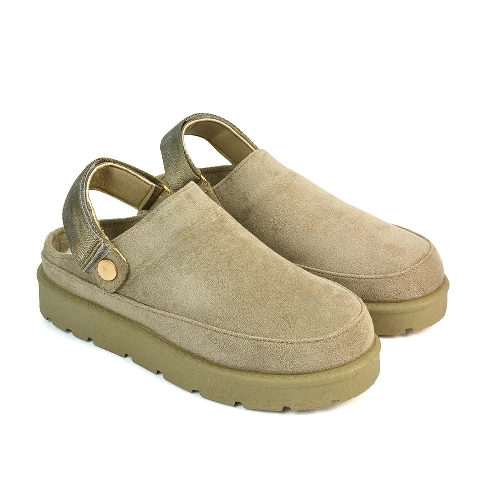 Sienna Closed Toe Clogs Strap Slingback Faux Fur Lined Comfy Slippers in Chestnut