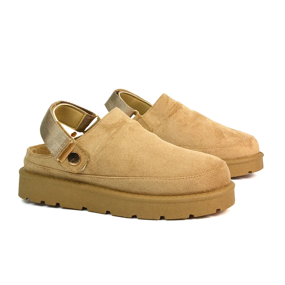 Sienna Closed Toe Clogs Strap Slingback Faux Fur Lined Comfy Slippers in Chestnut