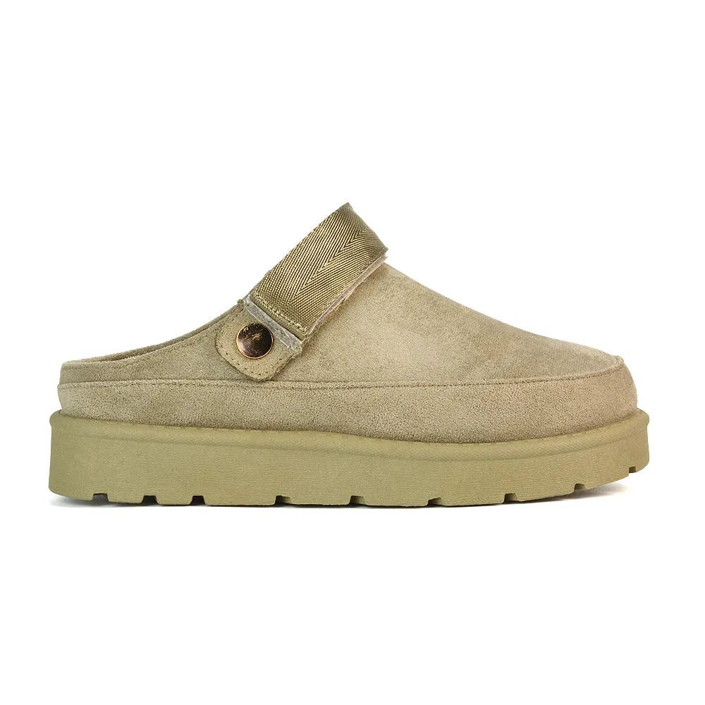 Sienna Closed Toe Clogs Strap Slingback Faux Fur Lined Comfy Slippers in Chestnut