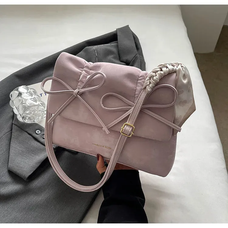 Sohiwoo Sweet Women Shoulder Bags Fashion 2024 Vintage Ladies Elegant Crossbody Bags Kawaii Bow Luxury Scarves Design Bolso Mujer