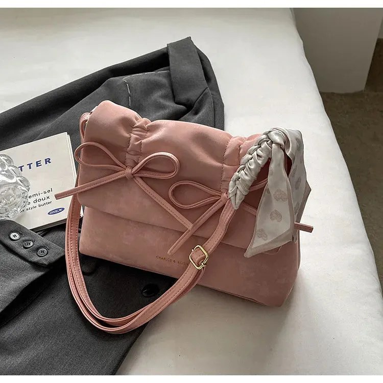 Sohiwoo Sweet Women Shoulder Bags Fashion 2024 Vintage Ladies Elegant Crossbody Bags Kawaii Bow Luxury Scarves Design Bolso Mujer