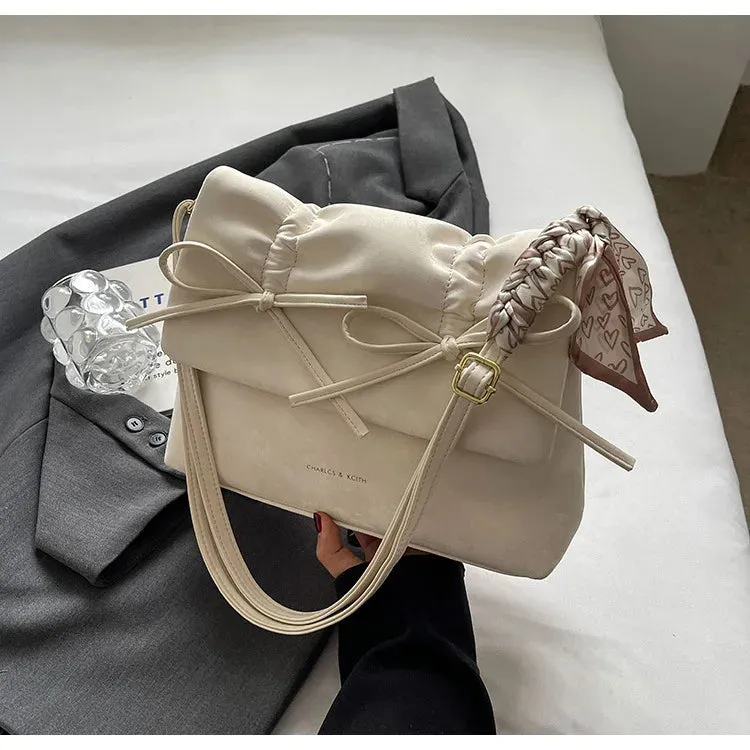 Sohiwoo Sweet Women Shoulder Bags Fashion 2024 Vintage Ladies Elegant Crossbody Bags Kawaii Bow Luxury Scarves Design Bolso Mujer
