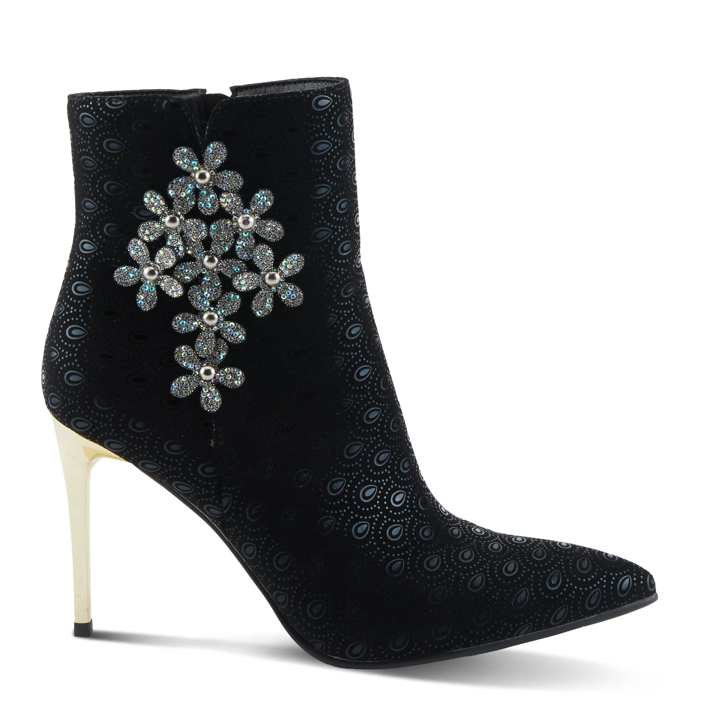 Spring Step Shoes Sping Step Shoes Azura Luminous Women's Black Suede Peacock Inspired Booties