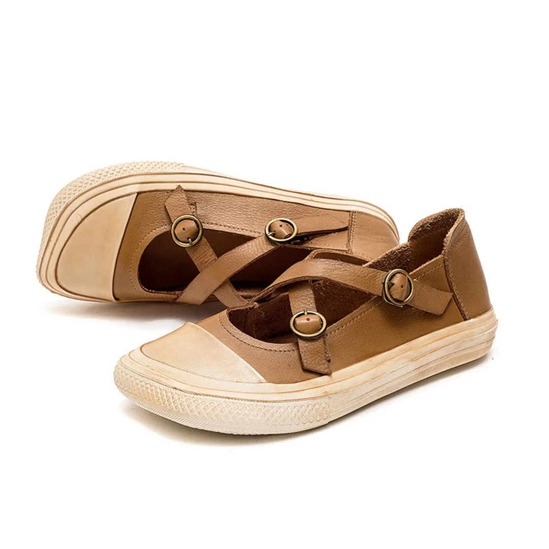 Square Toe Cross Belt Casual Shoes