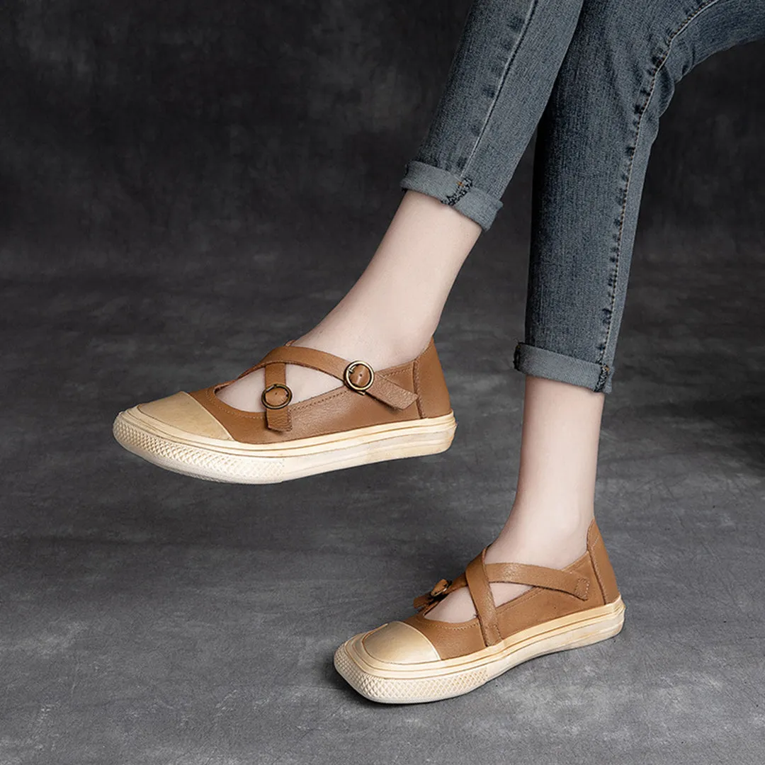 Square Toe Cross Belt Casual Shoes