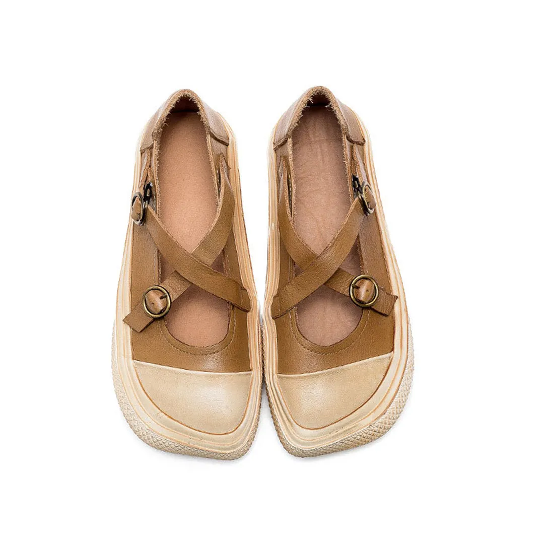 Square Toe Cross Belt Casual Shoes