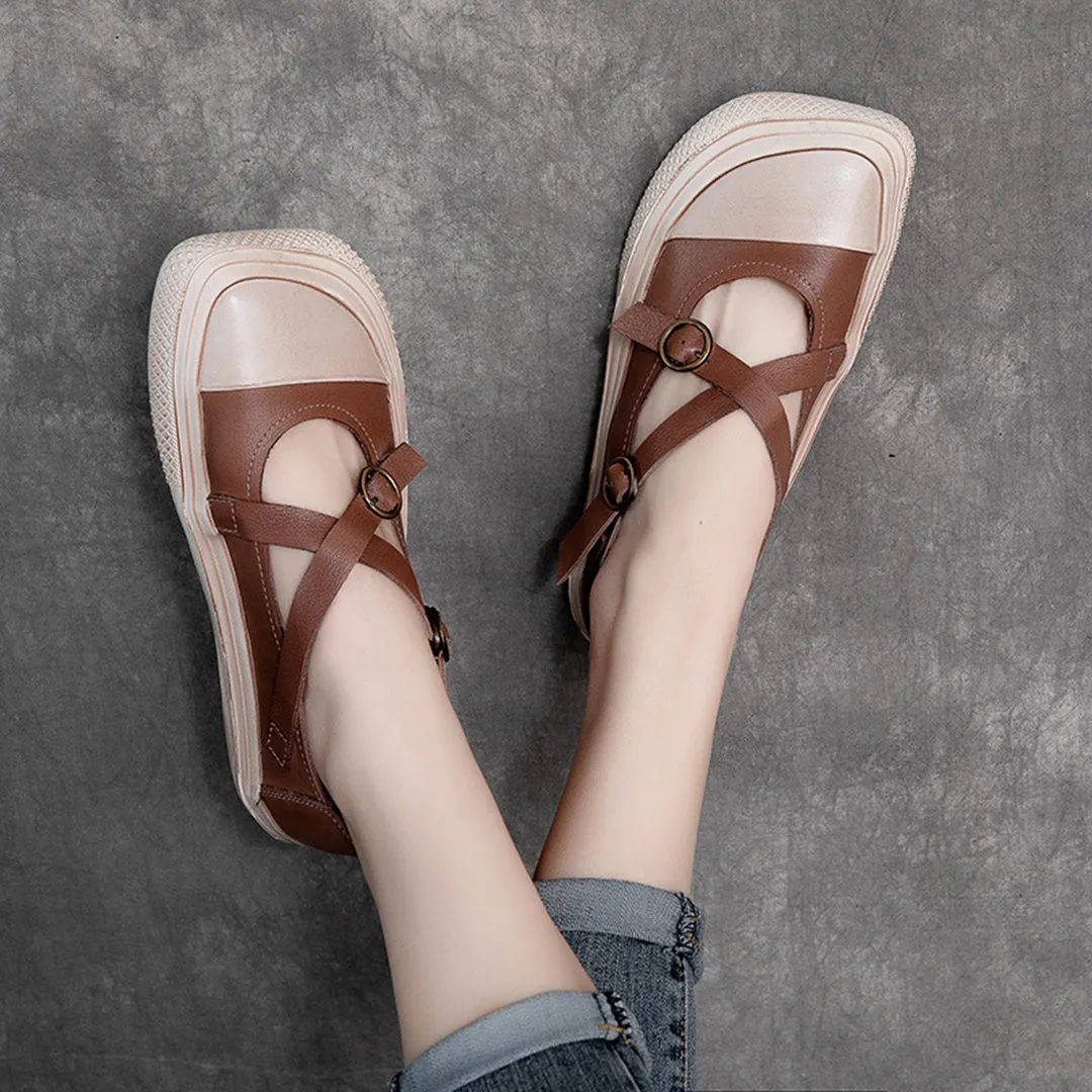 Square Toe Cross Belt Casual Shoes