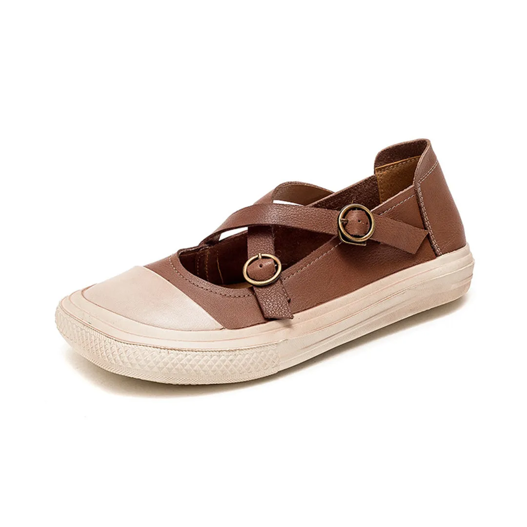 Square Toe Cross Belt Casual Shoes