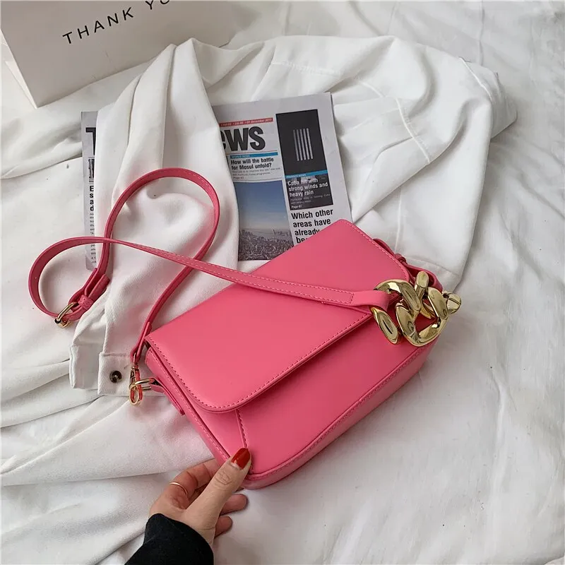 Thick Chain Design Small PU Leather Flap Crossbody Shoulder Bags For Women 2021 Fashion Ladies Travel Handbags Purse
