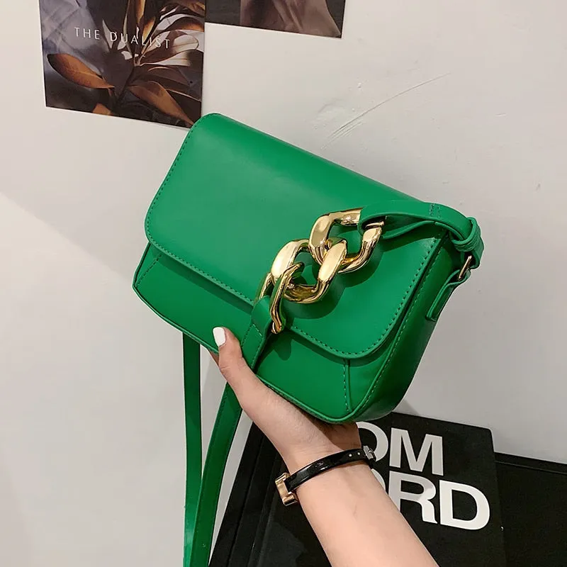 Thick Chain Design Small PU Leather Flap Crossbody Shoulder Bags For Women 2021 Fashion Ladies Travel Handbags Purse