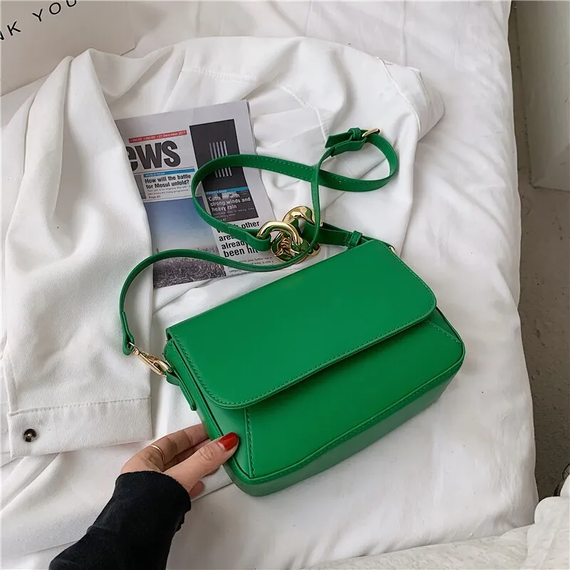 Thick Chain Design Small PU Leather Flap Crossbody Shoulder Bags For Women 2021 Fashion Ladies Travel Handbags Purse