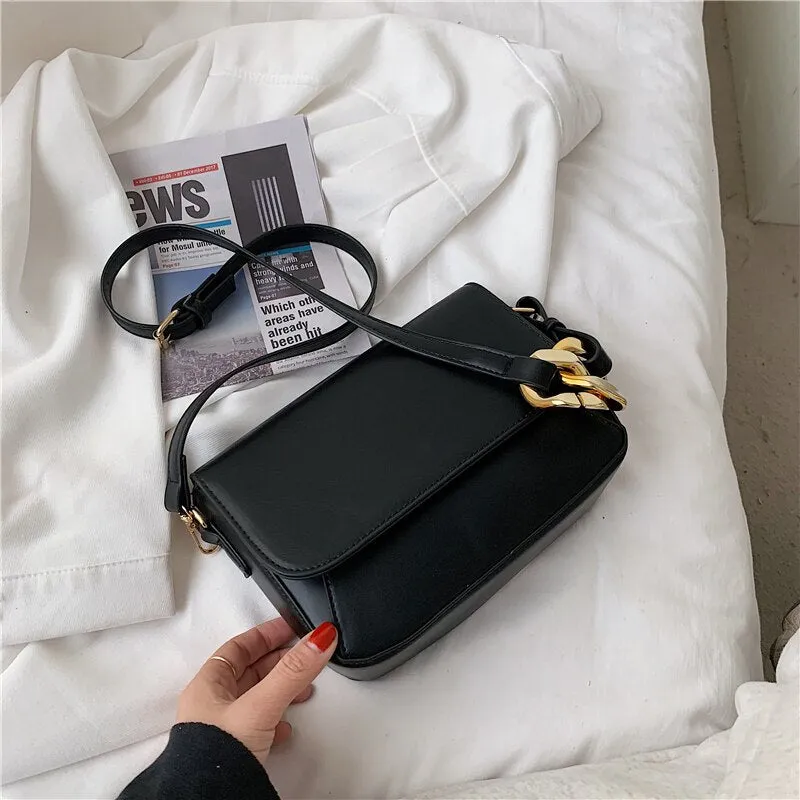 Thick Chain Design Small PU Leather Flap Crossbody Shoulder Bags For Women 2021 Fashion Ladies Travel Handbags Purse