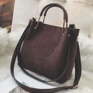 Vintage Leather Women's Tote Luxury Faux Suede Crossbody Bags Ladies Handbags And Purses Female Solid Color Shoulder