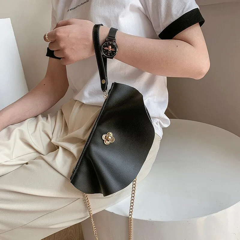 Vvsha Design PU Leather Crossbody bags for Women Simple Solid color Ladies Fashion Chain Shoulder Messenger Bag