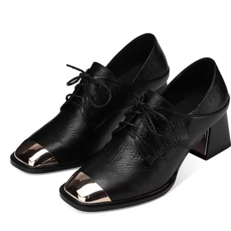 Wenkouban Women's Shoes New Lace Up High Heels Black Pattern High Heels Square Toe Bare Boots 2023 Autumn/Winter Fashion Shoes