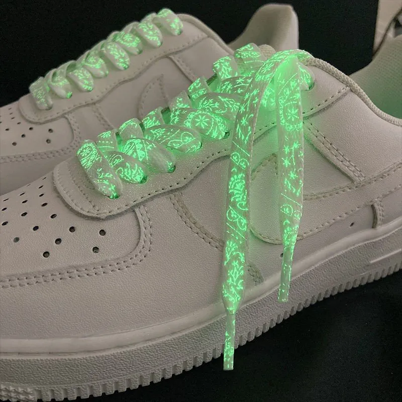 White | Paisley Glow in the Dark Laces