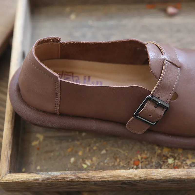 Women Retro Minimalist Soft Leather Flat Casual Shoes