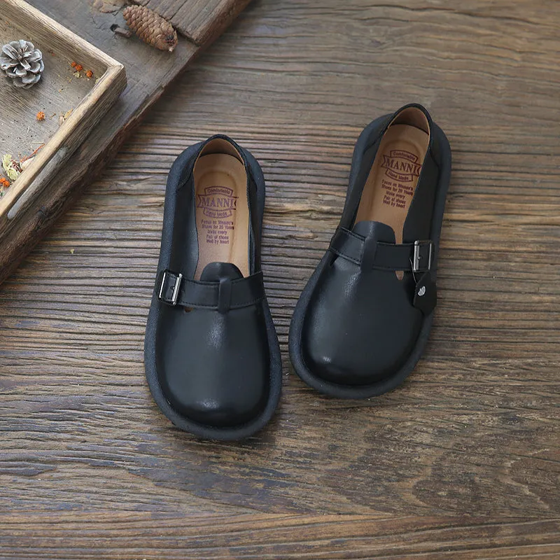 Women Retro Minimalist Soft Leather Flat Casual Shoes