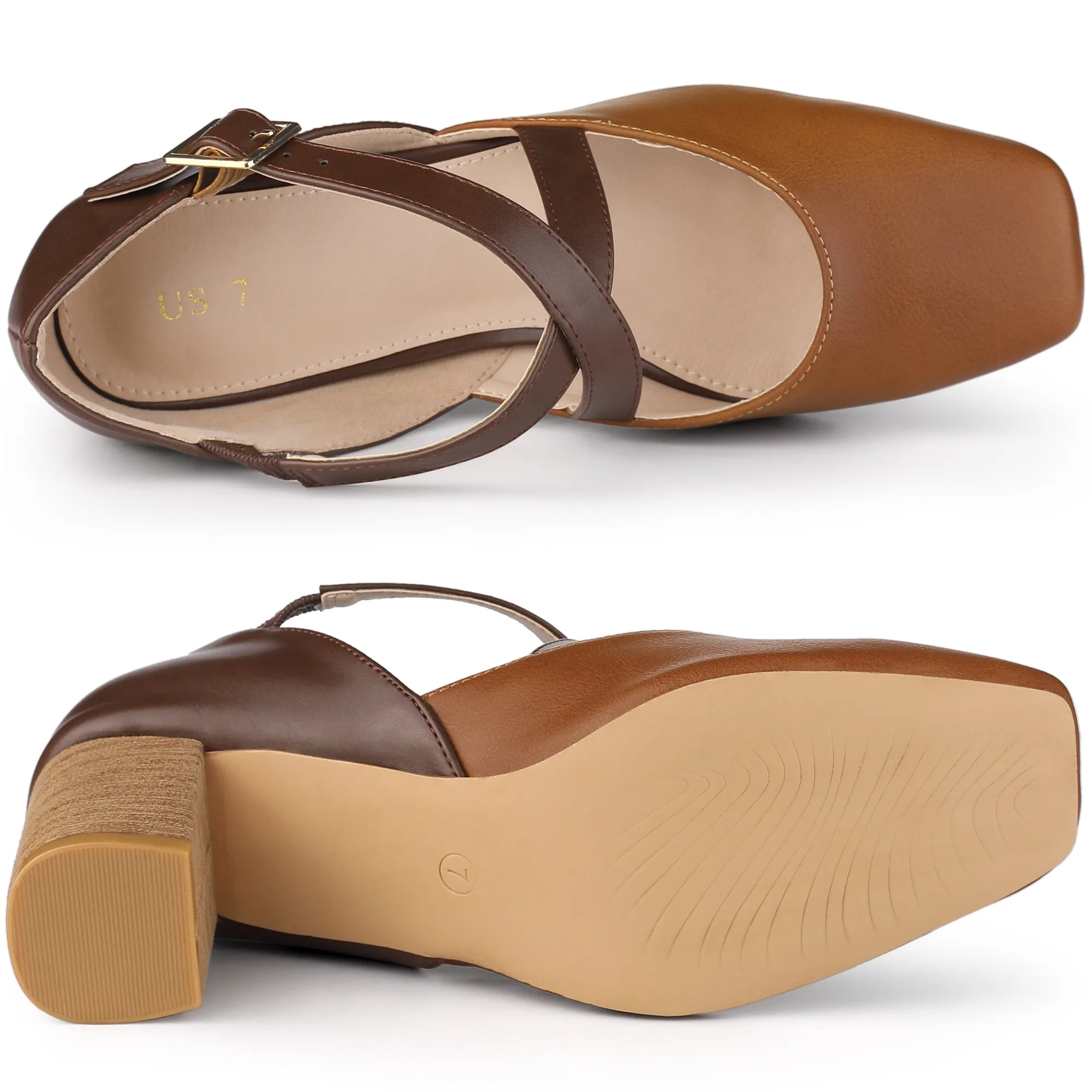 Women's Cross Strap Chunky Heels Mary Jane Pumps