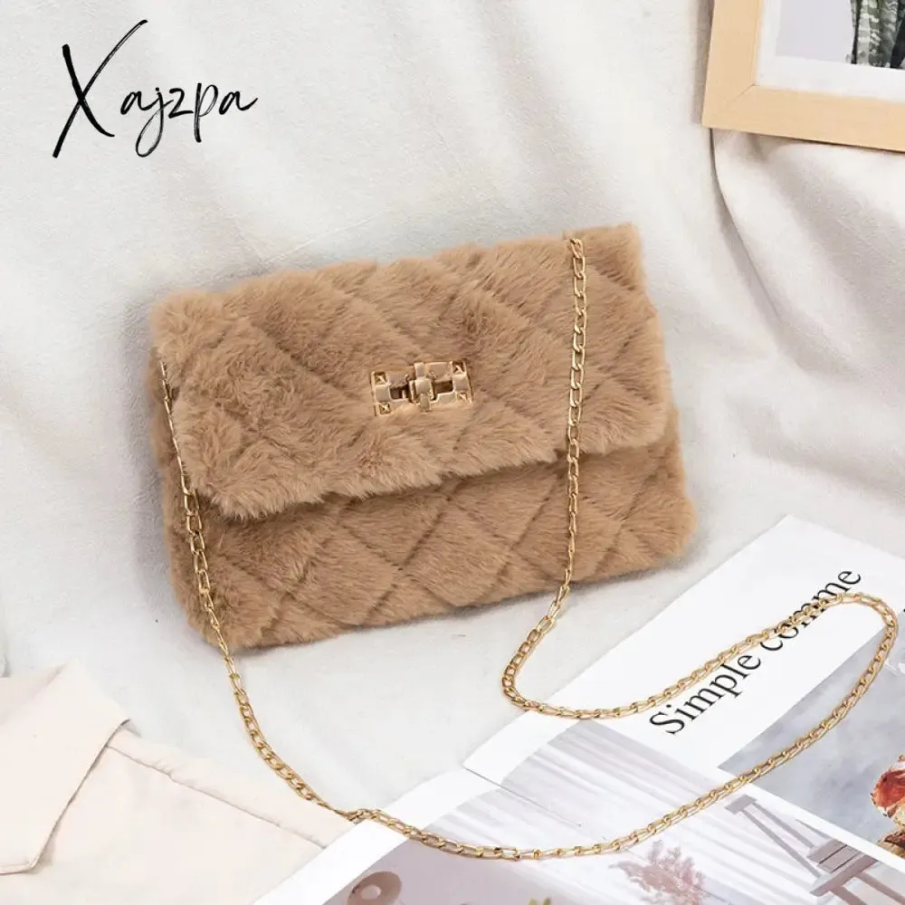Xajzpa - Women Fashion Soft Plush Shoulder Bag Crossbody Purse Faux Fur with Chain Strap Fluffy Bags Travel Handbag And Purses
