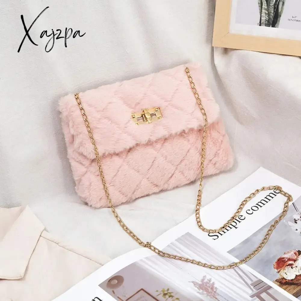 Xajzpa - Women Fashion Soft Plush Shoulder Bag Crossbody Purse Faux Fur with Chain Strap Fluffy Bags Travel Handbag And Purses