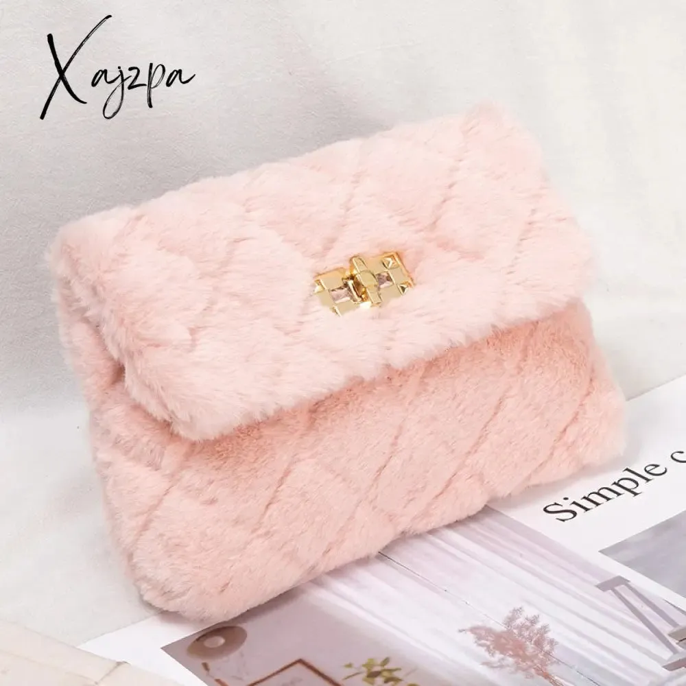 Xajzpa - Women Fashion Soft Plush Shoulder Bag Crossbody Purse Faux Fur with Chain Strap Fluffy Bags Travel Handbag And Purses