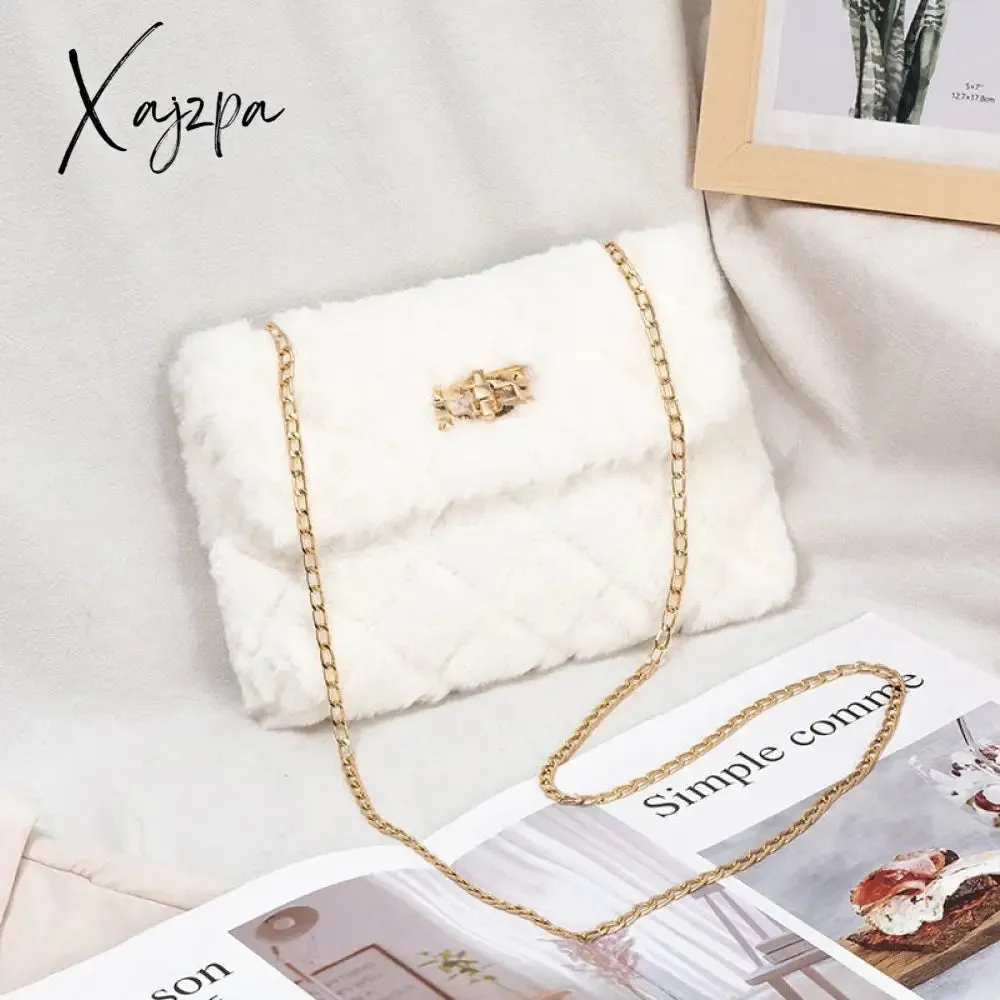 Xajzpa - Women Fashion Soft Plush Shoulder Bag Crossbody Purse Faux Fur with Chain Strap Fluffy Bags Travel Handbag And Purses