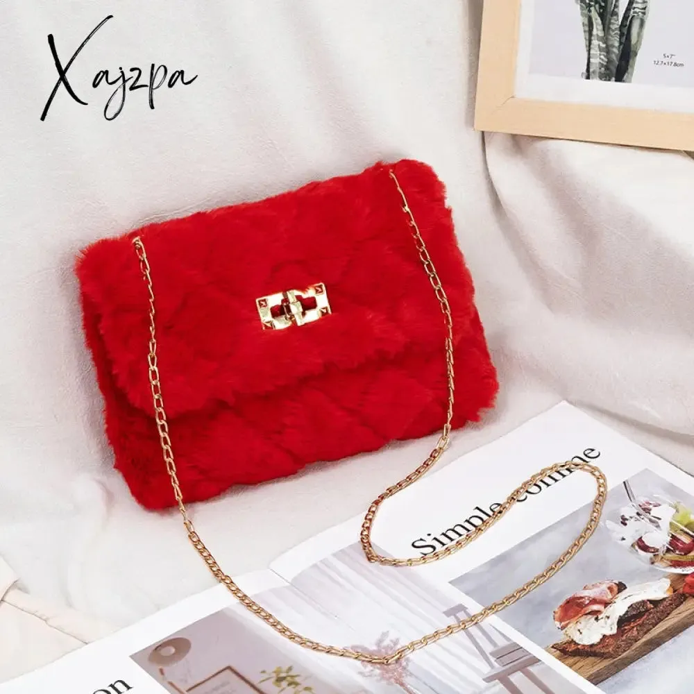 Xajzpa - Women Fashion Soft Plush Shoulder Bag Crossbody Purse Faux Fur with Chain Strap Fluffy Bags Travel Handbag And Purses