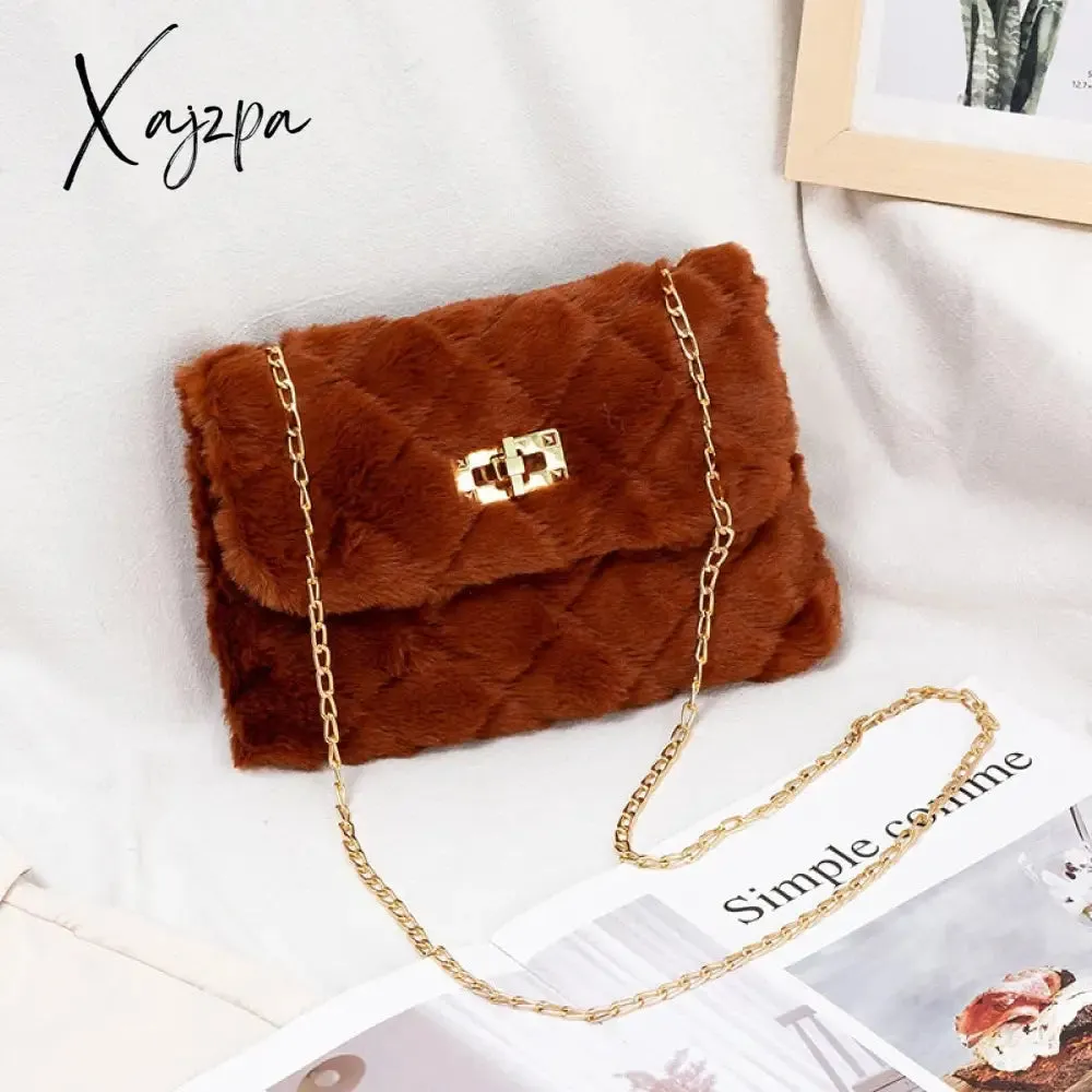Xajzpa - Women Fashion Soft Plush Shoulder Bag Crossbody Purse Faux Fur with Chain Strap Fluffy Bags Travel Handbag And Purses