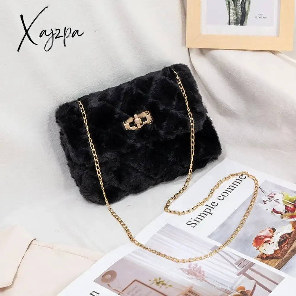 Xajzpa - Women Fashion Soft Plush Shoulder Bag Crossbody Purse Faux Fur with Chain Strap Fluffy Bags Travel Handbag And Purses