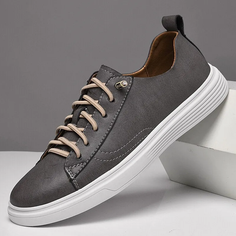 xiangtuibao Leather Men Shoes Casual Sneakers High Quality Luxury Flats for Man Lace-up Sand Grey Walking Sports Men Sneakers Free Shipping