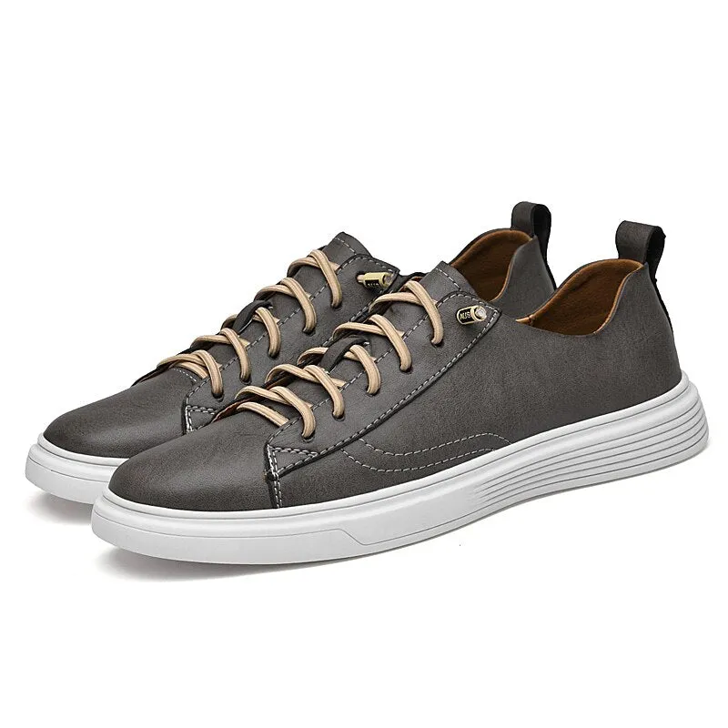 xiangtuibao Leather Men Shoes Casual Sneakers High Quality Luxury Flats for Man Lace-up Sand Grey Walking Sports Men Sneakers Free Shipping
