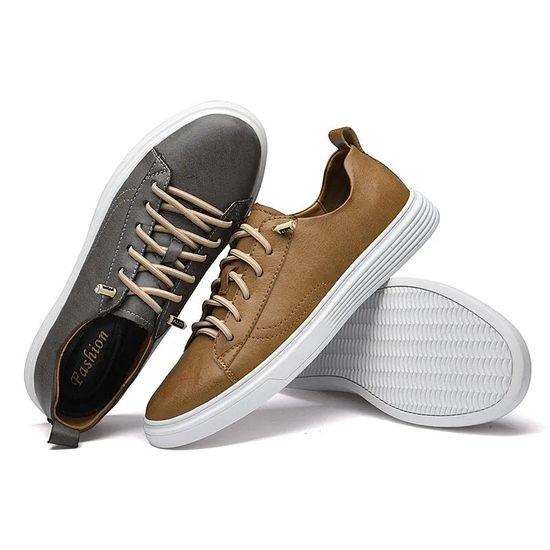 xiangtuibao Leather Men Shoes Casual Sneakers High Quality Luxury Flats for Man Lace-up Sand Grey Walking Sports Men Sneakers Free Shipping