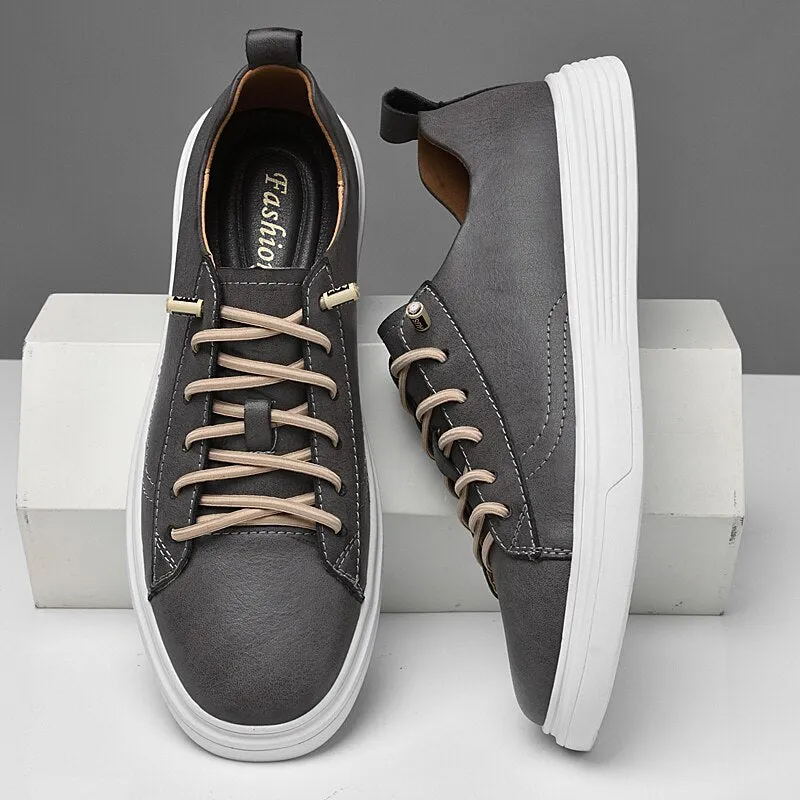 xiangtuibao Leather Men Shoes Casual Sneakers High Quality Luxury Flats for Man Lace-up Sand Grey Walking Sports Men Sneakers Free Shipping