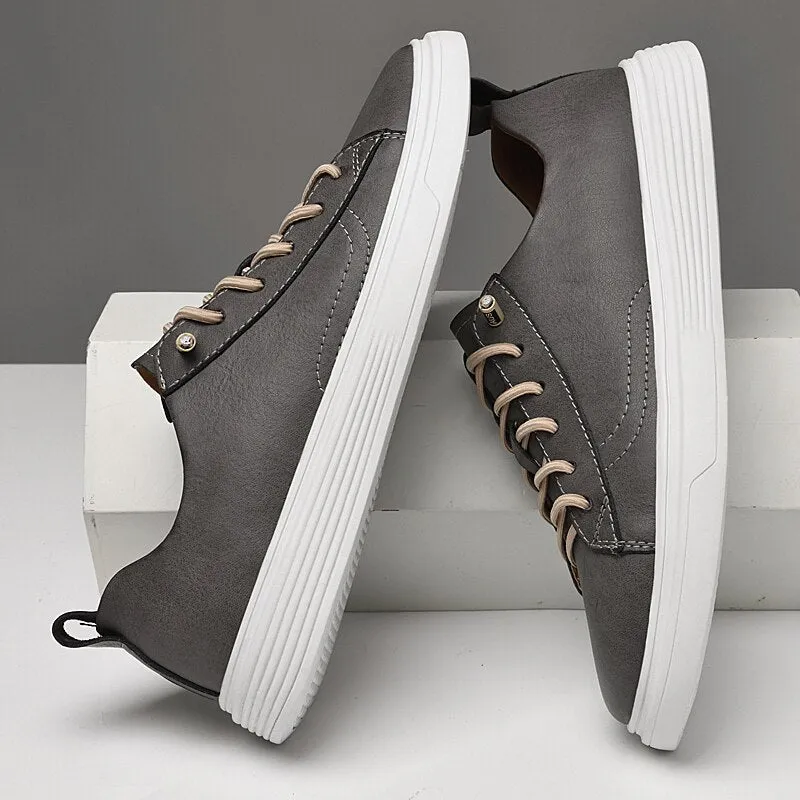 xiangtuibao Leather Men Shoes Casual Sneakers High Quality Luxury Flats for Man Lace-up Sand Grey Walking Sports Men Sneakers Free Shipping