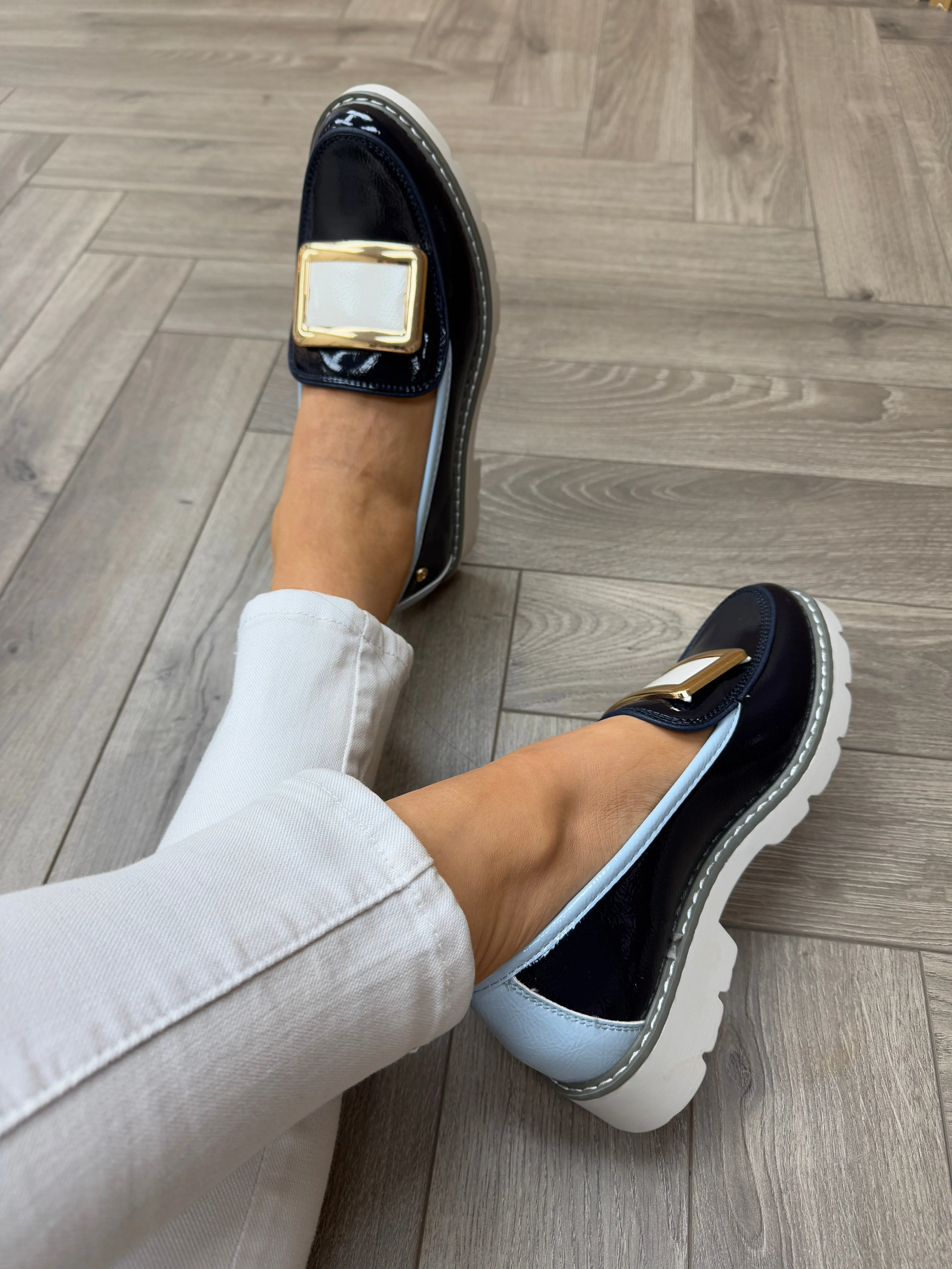 Zanni & Co (SS25) ‘Yen One’ Patent Loafer with Colour Block Buckle - Whipped Cobalt (Z24)
