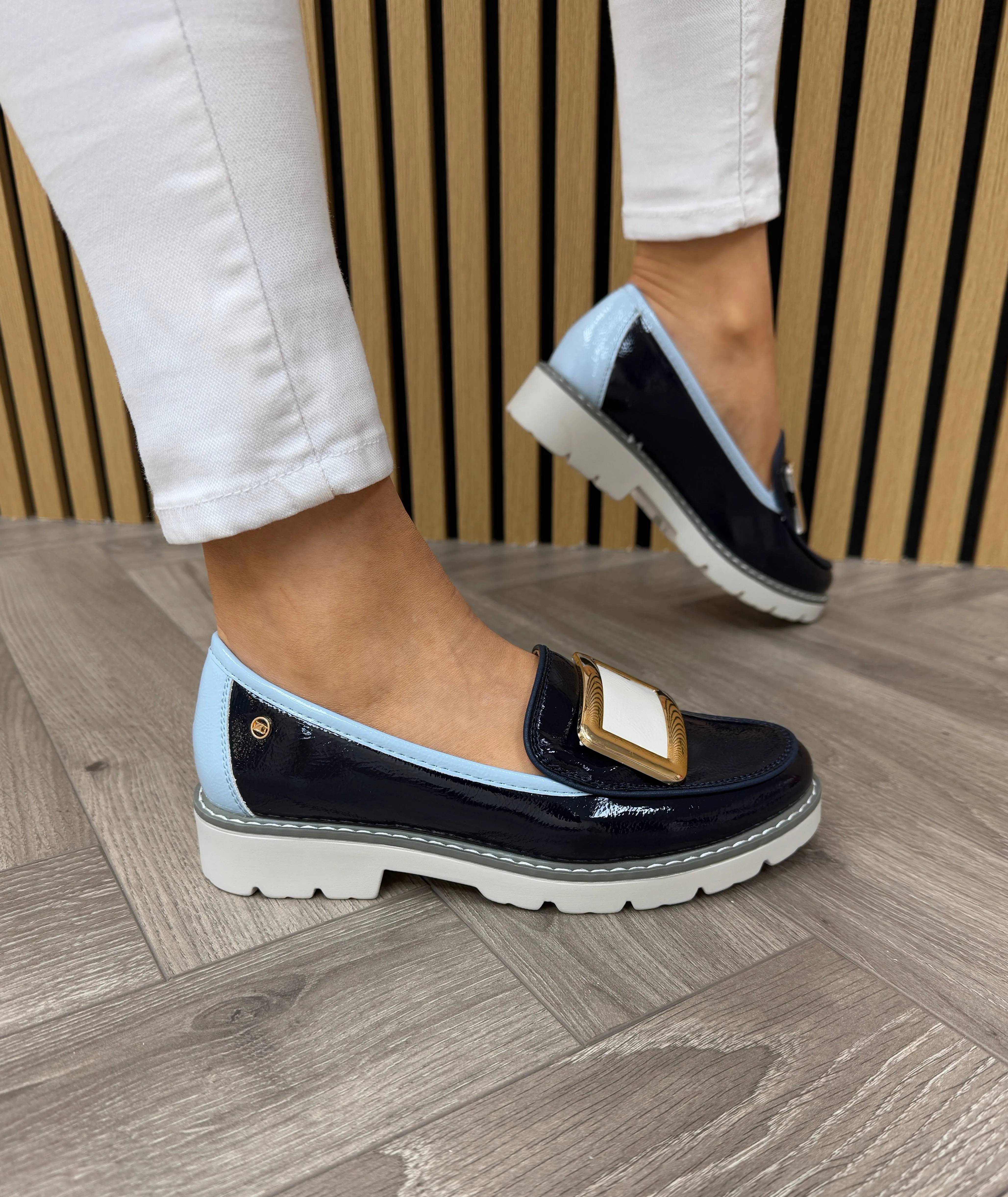 Zanni & Co (SS25) ‘Yen One’ Patent Loafer with Colour Block Buckle - Whipped Cobalt (Z24)