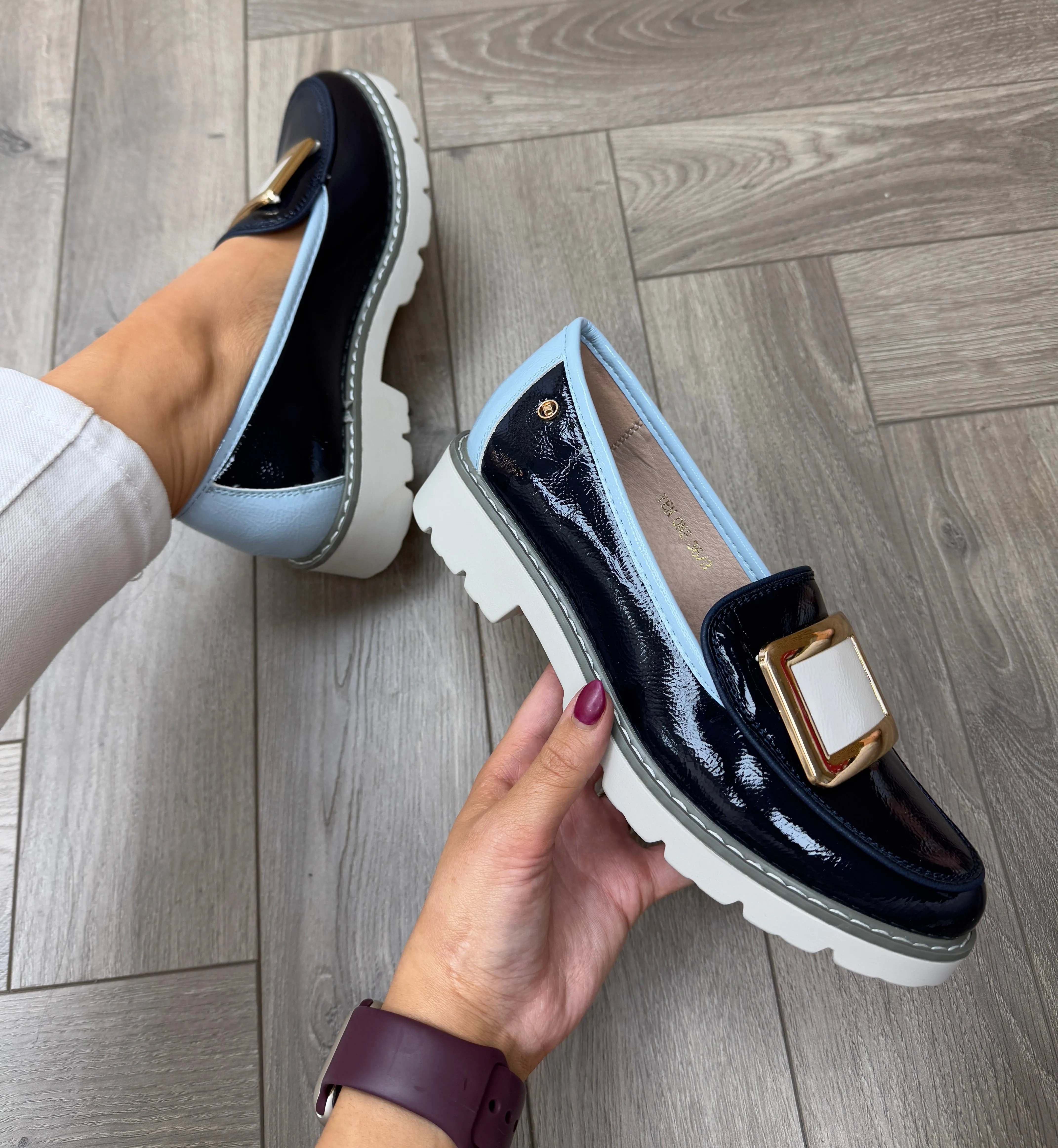 Zanni & Co (SS25) ‘Yen One’ Patent Loafer with Colour Block Buckle - Whipped Cobalt (Z24)