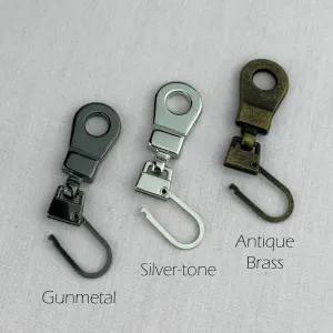 Zipper Pull (Pull-tab) Replacement - Silver-tone, Gunmetal or Antique Brass - for Handbags, Backpacks, Purses, Apparel, Sleeping Bags & more
